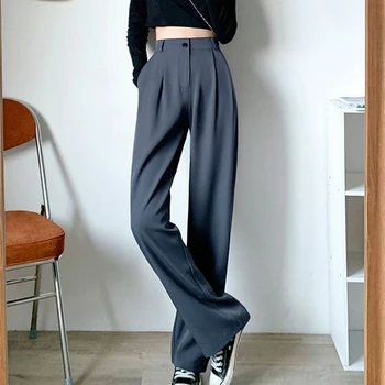 Весенне-летние женские широкие брюки Свободные повседневные брюки с высокой талией Женские офисные прямые брюки в корейском стиле