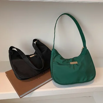 Женская нейлоновая однотонная сумка через плечо на молнии, Маленькие сумки-мессенджеры в виде полумесяца, Роскошная дизайнерская сумка в стиле ретро, Женские сумки 2023 года.