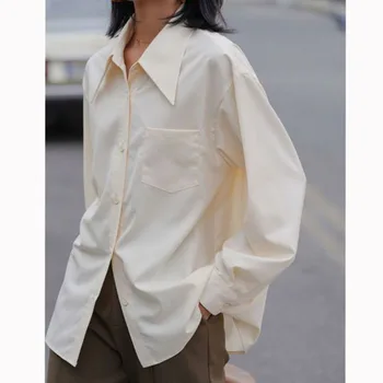 Женская базовая рубашка EBAIHUI с длинным рукавом в Корейском стиле, минималистичная Женская блузка на пуговицах оверсайз, Рабочая верхняя одежда, летние топы 2023 года