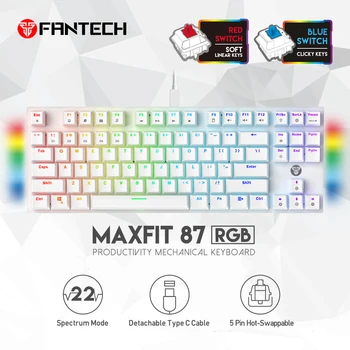 Механическая Клавиатура FANTECH MAXFIT87 RGB С Горячей Заменой 87 Клавиш, Игровая Клавиатура Type-c, Проводной Съемный Кабель Для Компьютера, Портативных ПК