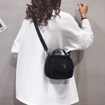 Женская мини-плюшевая сумка через плечо, женские маленькие холщовые сумки через плечо, женская вышивка, тканевый кошелек на молнии, сумка для мобильного телефона, тотализатор