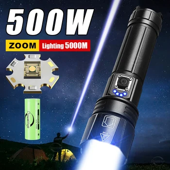 Мощный светодиодный фонарик мощностью 50 Вт, телескопический зум 1500 метров, перезаряжаемый фонарик, водонепроницаемый фонарь, тактический фонарь в качестве источника питания