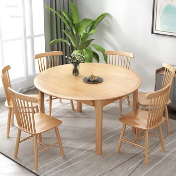 Обеденные столы из массива дерева Для дома, современной маленькой квартиры, Выдвижные складные столы, стол двойного назначения в скандинавском стиле, Круглые столы с переменным