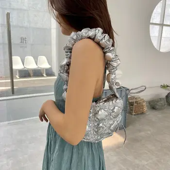 Женские сумки-бродяги Silver Cloud Fold, Корейская модная сумка через плечо с клетчатым рисунком, Y2K Фиолетовые кошельки