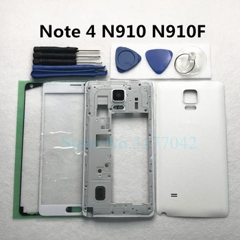 Для Samsung Galaxy Note 4 N910F Полная Средняя Рамка Задняя Крышка Батарейного Отсека Дверца Задняя Крышка Стеклянный Объектив Переднего Экрана Полный Корпус