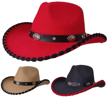 Красная ковбойская шляпа 2023 года, вязаная завернутая Европейская и американская джазовая шляпа, мужская и женская джазовая ковбойская шляпа, альпинистская шляпа, осень