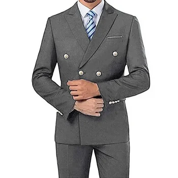 Серый Стильный костюм жениха Мужской Облегающий Двубортный строгий костюм с лацканами, Темпераментный мужской деловой костюм, мужская дизайнерская одежда