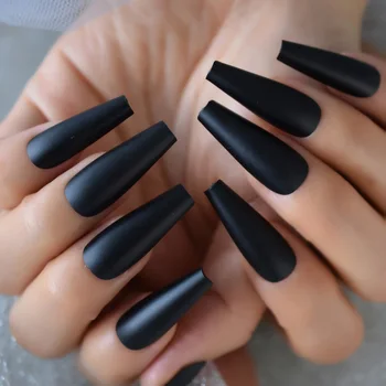Удлиненные дизайнерские ногти черного цвета, наклеенные на гвозди Простые накладки для гроба, принадлежности для профессионалов, ногти с полным покрытием Оптом