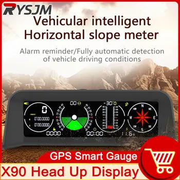 HD X90 GPS Головной Дисплей Спидометр Сигнализация Превышения Скорости Измеритель Наклона Инклинометр Автомобильный Компас HUD Транспортир Угла тангажа Часы