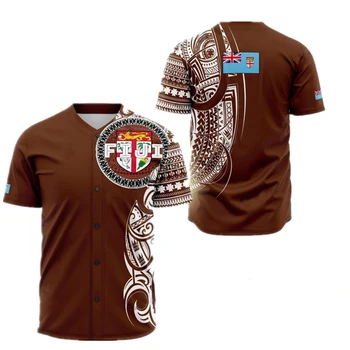 Модная бейсбольная рубашка в стиле полинезийского гавайского регби с 3D принтом, мужская бейсбольная рубашка Harajuku Street Leisure Sports, рубашка с коротким рукавом