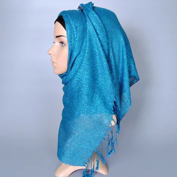 120 шт./лот, женский новый модный шарф-хиджаб с золотой нитью, шаль из пашмины / мусульманская накидка с кисточкой