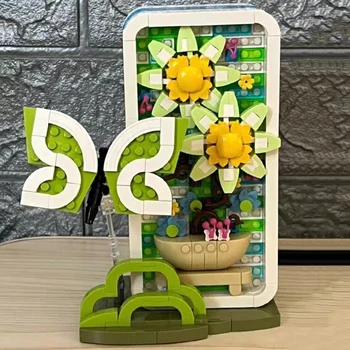 3D модель DIY Mini Blocks Bricks Building Зеленая цветочная коробка Весенние растения Сказки Красивая подарочная игрушка для детей