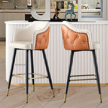 Скандинавский минималистичный Барный стол Мебель для домашнего кафе, Ресторанная стойка Стул со спинкой из легкой роскошной кожи с высокими ножками Барный стул