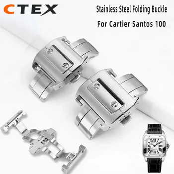 Для ремня Cartier Santos 100, складная пряжка из нержавеющей стали, пряжка-бабочка, пряжка для часов Santos, 18 мм 21 мм