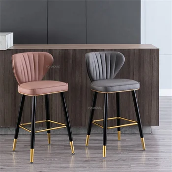 Простой кожаный барный стул Nordic для кухонной мебели, легкая роскошная домашняя стойка для ресторана, барный стул для отдыха, высокий обеденный стул