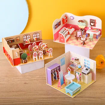 3D Бумажный пазл Магазин одежды Десерт Coffee3 Shop Наборы для сборки моделей Пазлы Развивающие игрушки для детей Подарки для девочек