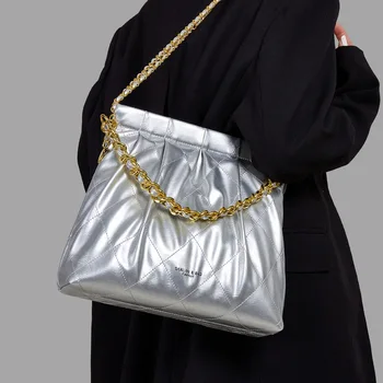 Брендовая дизайнерская женская сумка через плечо из искусственной кожи в складку, модная сумка через плечо с цепочкой, Квадратная сумочка, тренд 2023 года