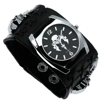 2023 Запуск Нового продукта Мужские Часы Черный 3D Череп В стиле Панк Ремешок Для Часов Кварцевые Водонепроницаемые Светящиеся Кожаные Часы Reloj Hombre + Коробка