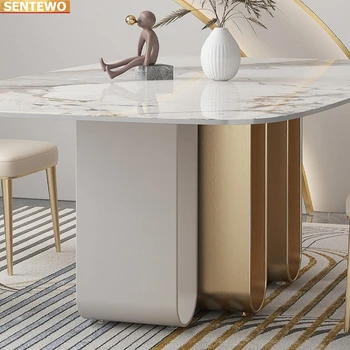 Дизайнерская роскошная кухня из мраморной плиты обеденный стол с 8 стульями mesa de jantar tisch мебель на золотой основе из нержавеющей стали