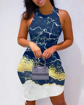 Gotoola 2023, летнее новое женское модное облегающее платье-футляр с уникальным принтом, жилет без рукавов с круглым вырезом, Облегающее удобное платье-футляр
