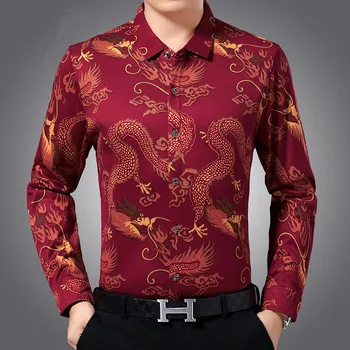 Мужская повседневная рубашка с 3D принтом дракона с длинным рукавом, модные топы в китайском стиле, базовая одежда, Большой размер M-4XL