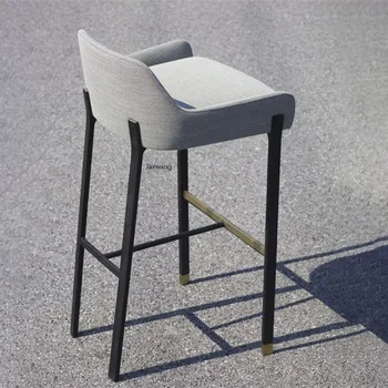 Скандинавский барный стул, высокий стул со спинкой, Роскошный американский табурет с высокими ножками, простые тканевые кованые стулья для кухни