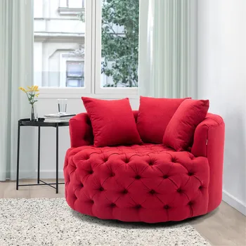 Вращающийся бочкообразный диван, современный льняной вращающийся акцентный стул, круглый бочкообразный стул для гостиной отеля, стул для отдыха с 3 подушками