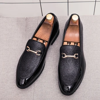Новая Модная Роскошная Мужская Повседневная Кожаная обувь С Черной Металлической Пряжкой, Мужская Свадебная Обувь Для Выпускного Вечера, Zapatos Hombre