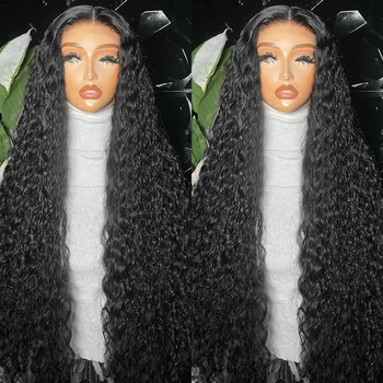Свободная Глубокая Волна, 13x6 Прозрачных Кружевных Фронтальных париков, 32 40-дюймовые Бразильские Человеческие Волосы Remy, Вьющиеся, 13x4 Кружевных фронтальных парика для женщин