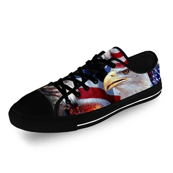 США Американский Флаг Орел Горячая Крутая Повседневная Ткань Мода 3D Принт Низкий Верх Парусиновая Обувь Мужчины Женщины Легкие Дышащие Кроссовки