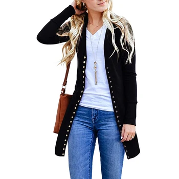 Осенне-зимнее пальто 2023 для женщин, элегантные пуговицы, Тонкая хлопковая куртка с длинным рукавом, Однотонный черный легкий женский тренч, женский плащ