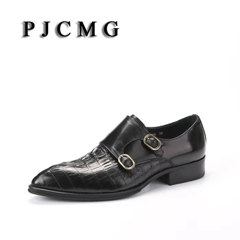 PJCMG Высококачественная весенне-осенняя мужская оксфордская деловая обувь для вечеринки, свадьбы, с острым носком, с ремешком и пряжкой, для офиса и карьеры, мужская обувь