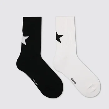 Белые, черные, с пентаграммой, простые носки Harajuku в спортивном стиле, женские хлопковые носки до щиколоток в звездочку, женские модные Забавные носки в полоску.