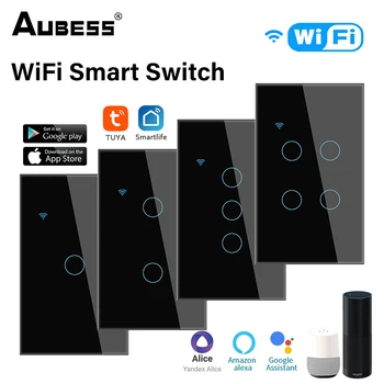 Tuya Smart Life Home Домашний WiFi Настенный выключатель с нейтральным проводом, голосовое управление, сенсорный датчик, светодиодные выключатели Alexa Google Home 250 В