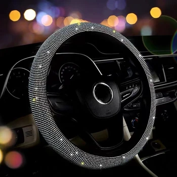 Летнее Эластичное внутреннее кольцо крышки рулевого колеса автомобиля с бриллиантовой инкрустацией Подходит для рулевого колеса диаметром 36-38 см.