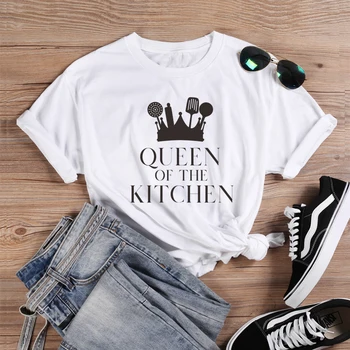 Футболки с графическим принтом Queen Of The Kitchen, женские винтажные повседневные футболки, подарочная футболка на День матери, женские базовые хлопковые футболки