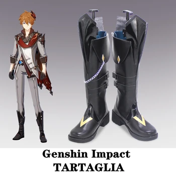 Игра Genshin Impact Косплей Сапоги Аниме Проект Tartaglia Cos Обувь Из Черной Кожи Для Взрослых Настраиваемый Реквизит На Хэллоуин
