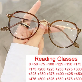 Модные роскошные сексуальные Круглые очки в чайной оправе для женщин с очками по рецепту, очки для чтения с синим светом + 2 + 2,5