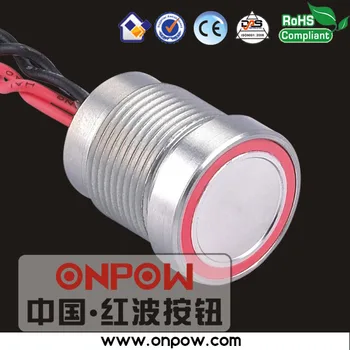 Пьезопереключатель ONPOW с 16-мм подсветкой IP68 (CE, RoHS) PS165P10YNT1R12V