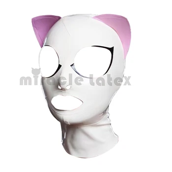 Латексный капюшон с кошачьими ушками косплей кошка резиновая игрушка с капюшоном