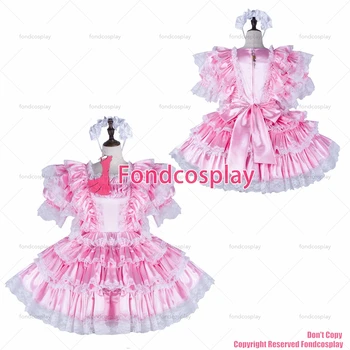 fondcosplay взрослая сексуальная переодевалка сисси горничная детское розовое атласное платье с замком Униформа косплей костюм CD / TV[G2263]