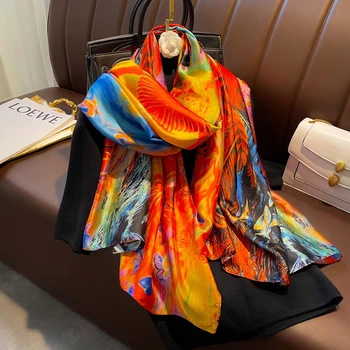 Роскошный брендовый Осенне-зимний женский Новый стиль, Модный шелковый шарф с принтом в тон, женский Популярный головной убор, пляжная шаль