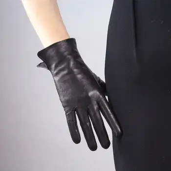 Высокотехнологичные Перчатки из натуральной кожи на запястье, длинные короткие Перчатки, Черная натуральная овчина