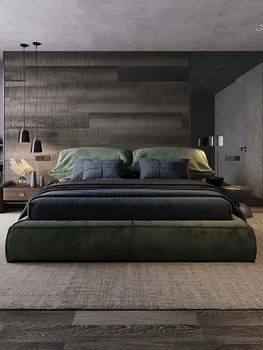 Тканевая кровать в итальянском стиле, современная простая и роскошная мягкая сумка, двуспальная кровать в скандинавском минималистичном стиле, главная кровать, рисовые татами