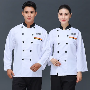 Униформа шеф-повара для мужчин и женщин с логотипом ресторана, индивидуальная одежда повара, рубашка с короткими / длинными рукавами, жакет, рабочие рубашки, топ