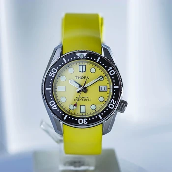 Новое поступление водолазных часов THORN, желтый циферблат, сапфировое стекло, NH35, механические наручные часы с автоподзаводом, водонепроницаемость 200 м