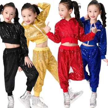 Детский костюм для джазовых танцев с блестками, современный костюм для черлидинга в стиле хип-хоп для мальчиков и девочек, укороченный топ и брюки для выступлений, одежда