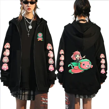 Толстовки на молнии с принтом Kawaii, толстовки в стиле хип-хоп, мужские и женские теплые толстые куртки на молнии, пальто