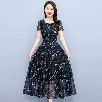 новое свободное платье большого размера из темпераментной коллекции с цветочной талией 2023 года, платье средней длины
