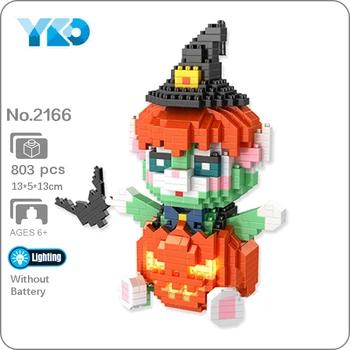 YKO 2166, Маскировка Зеленого кота-волшебника на Хэллоуин, Домашнее животное, Мини-Алмазные блоки, Кирпичи, Строительная игрушка для детей, Подарок без коробки